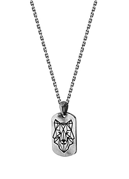 Wolf Head Mens Silver Necklace
