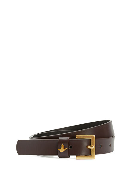 Women's Leather Belt With Burgundy Logo Detail