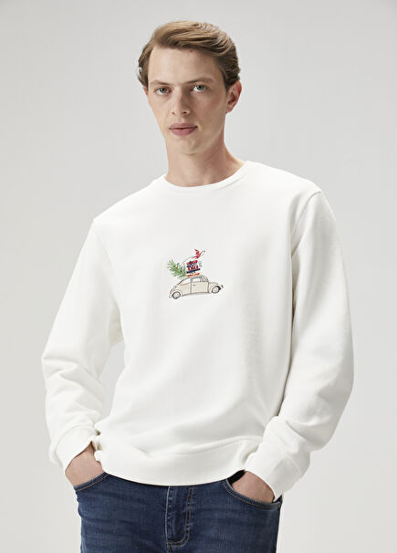 Ecru Car Embroidered Sweatshirt