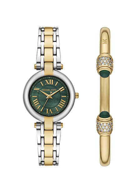 MK4973SET Altın Rengi Metalik Gri Çelik Kadın Kol Saati ve Çelik Bileklik