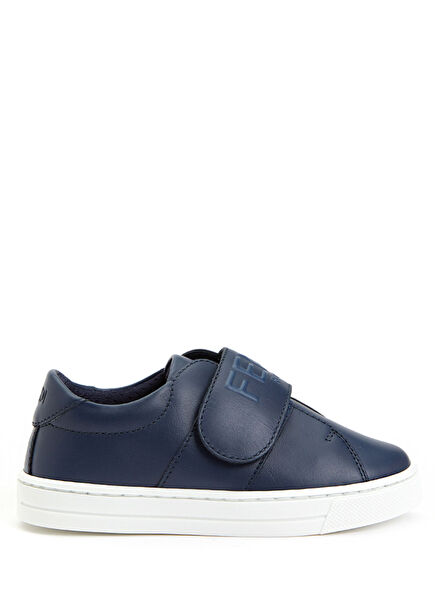 Blue Logo Unisex Children's Leather Sneaker