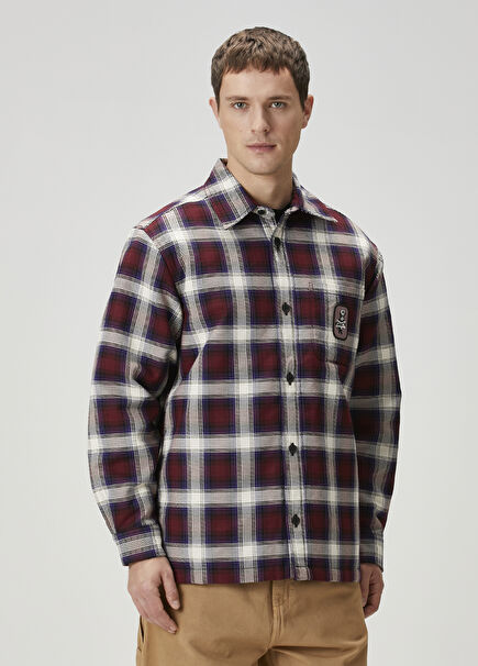 Monahan Burgundy Black Plaid Print Outer Shirt