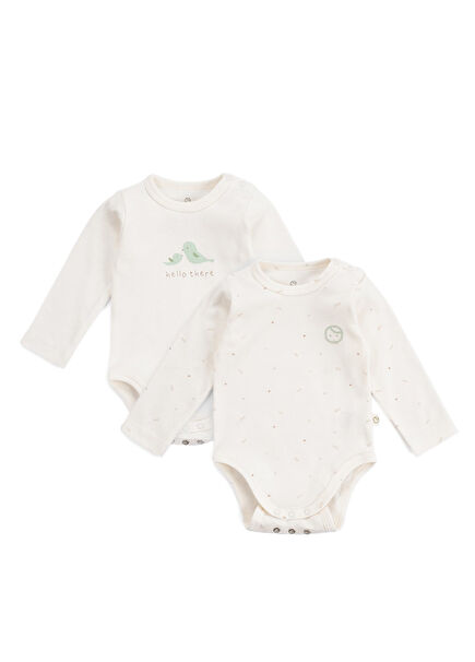 Ecru Cotton Adjustable Snap Twig Long Sleeve Unisex Baby 2-Pack Body Series