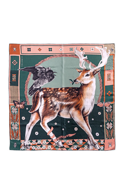 Seer Geyik ve Karga İpek Twill Kadın Eşarp