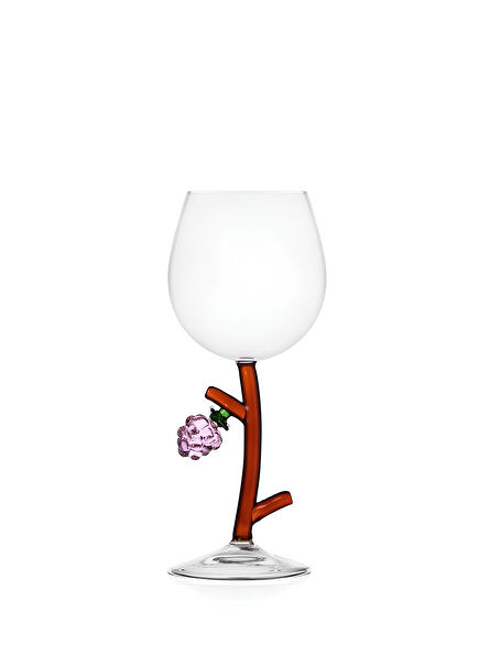 Raspberry Figurine and Flower Stem Bodied Glass Goblet