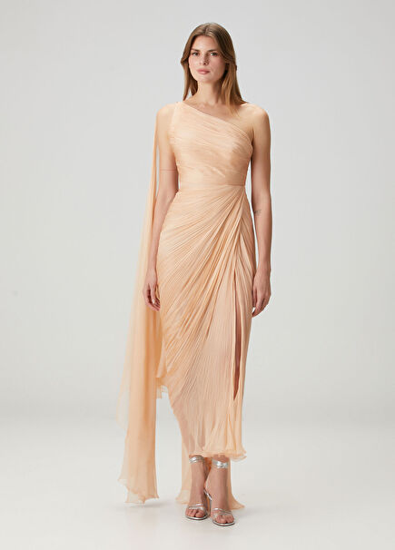 Florencia Salmon Maxi Silk Evening Dress