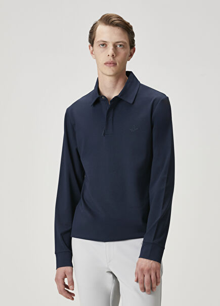 Dark Navy Blue Long Sleeve Polo T-Shirt