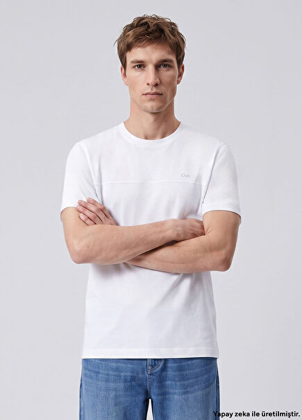 Relax Fit Off White Rib Detailed T-Shirt