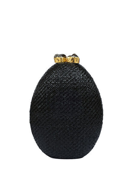 Bella Black Kuvars Taşlı Rafya Kadın El Çantası