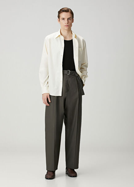 Koyu Yeşil Beli Kemerli Pantolon