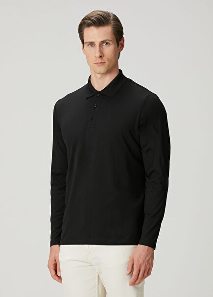 Milano Muscle Up Fit Siyah Polo Yaka Uzun Kollu Erkek T-Shirt 