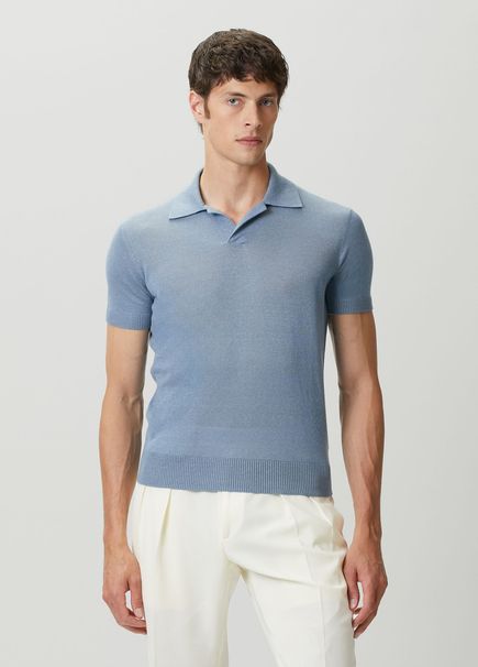 Blue Cashmere Blend Linen Sweater