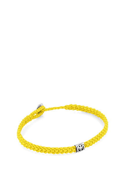 Peace Braided Wax Mens Silver Bracelet