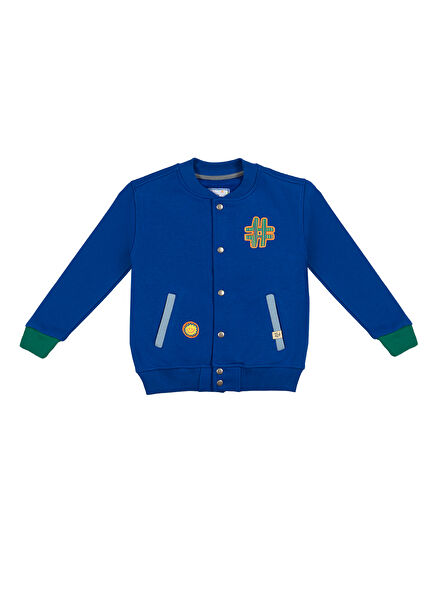 Tag Your Dreams Blue Boys' Bomber Jacket with Embroidery and Appliqué