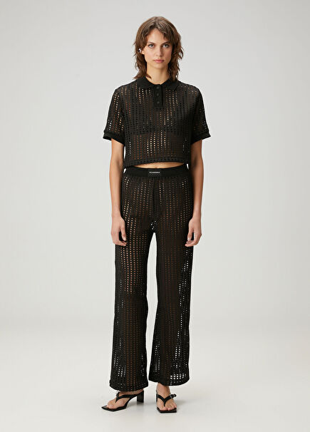 Siyah Örgü Dokulu Plaj Pantolonu