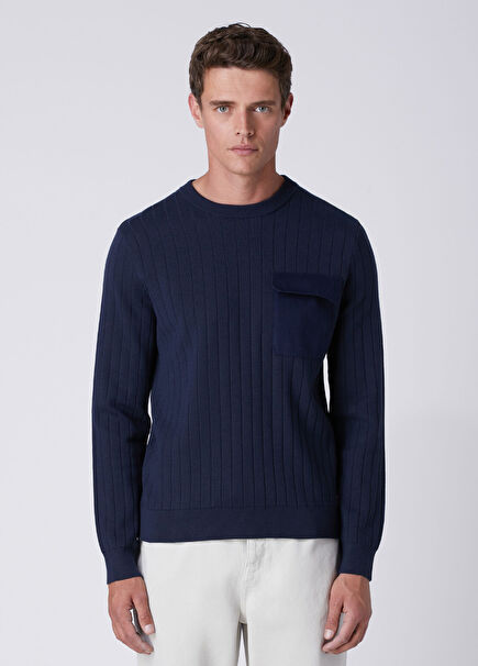 Navy Blue Gabardine Pocket Sweater