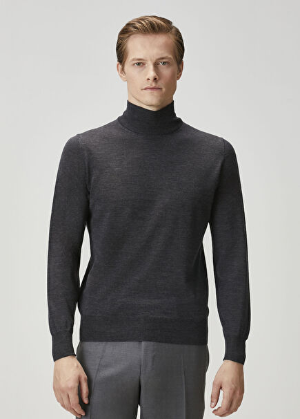 Koyu Gri Balıkçı Yaka Yün Kazak