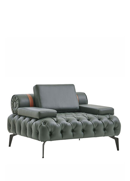 Alex Yeşil Deri Kapitone Berjer