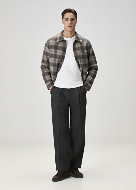 Multicolored Beige Plaid Patterned Wool Coat