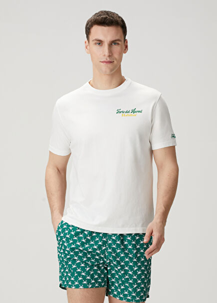 Beyaz Yeşil Logo Detaylı T-shirt