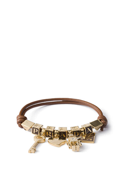 Brown Nappa Leather and Metal Women's Bracelet