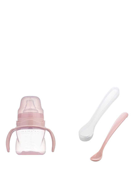 Powder Pink Educational Cup with Handle 160 ml & Double Feeding Spoon Set