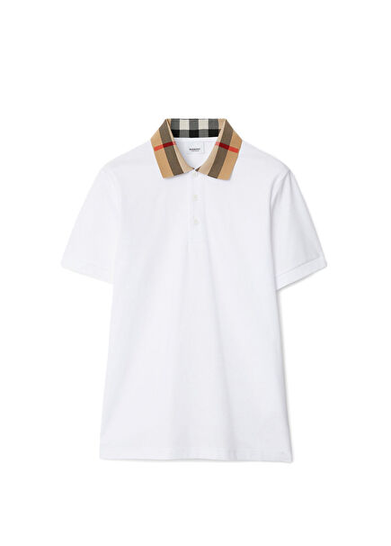 Beyaz Pamuklu Polo Yaka Slim Fit Kısa Kollu Erkek T-shirt