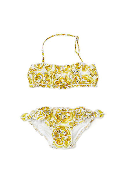 Beyaz Sarı Kız Çocuk Bikini Takımı