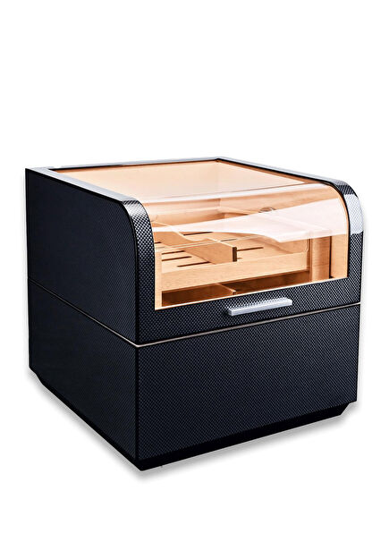 Humidor 150s Karbon Desen Camlı Katlı Puro Kutusu