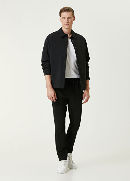 Siyah Beli Kordonlu Tek Pilili Jersey Pantolon