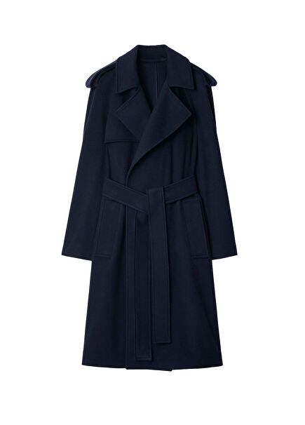 Navy Blue Cashmere Wrap Women's Coat