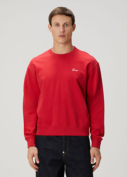 Kırmızı Çiçek Baskılı Sweatshirt