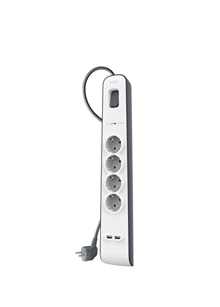 Surge Protected 4-Socket 2 Meter 2 x 2.4A USB Input Extension Cord