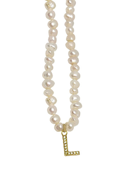 Mono Sand Pearl Detailed Letter Women's Necklace