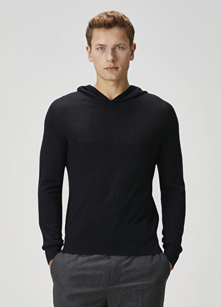 Navy Blue Hooded Knitwear