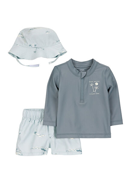 Mavi Erkek Bebek Güneş Koruyucu Mayo Set