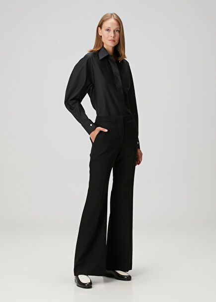 Siyah Bootcut Yün Pantolon
