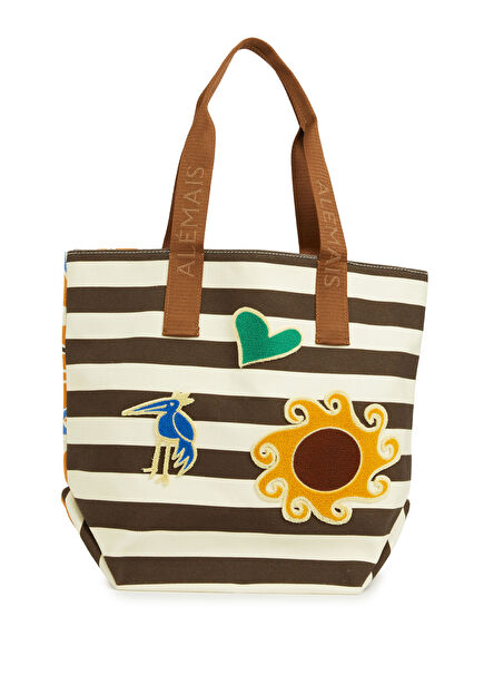 Maroc Stripe Patch Çok Renkli Kadın Plaj Çantası