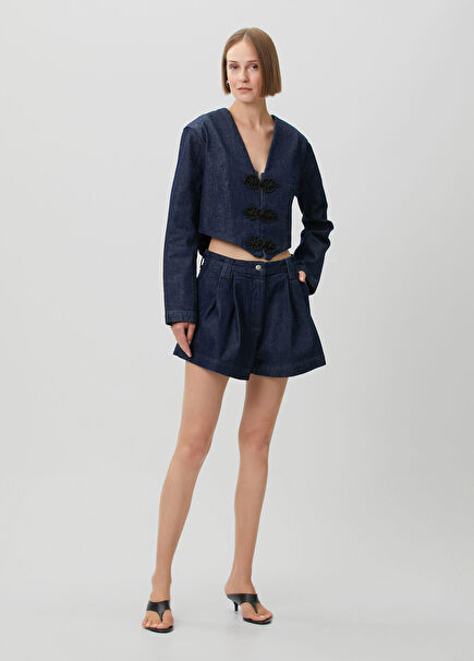 Maria Lacivert Denim Şort