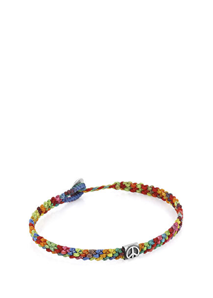 Peace Braided Wax Mens Silver Bracelet