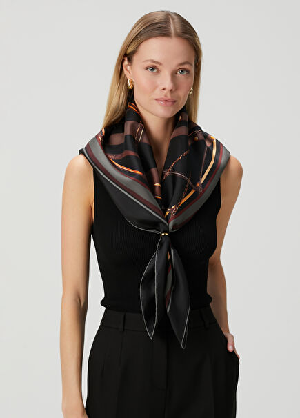 Black Belt Patterned Silk Scarf