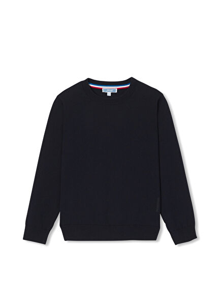 Navy Blue Slim Knit Jersey Boys' Sweater