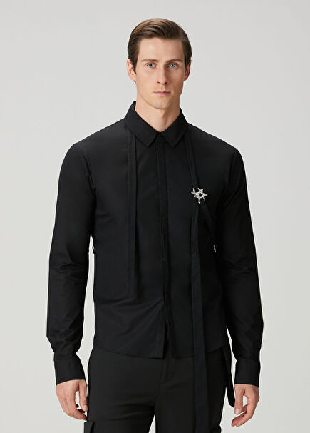 Black Accessory Detail Organic Cotton Shirt