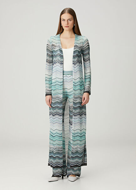 Turquoise Sequined Long Cardigan