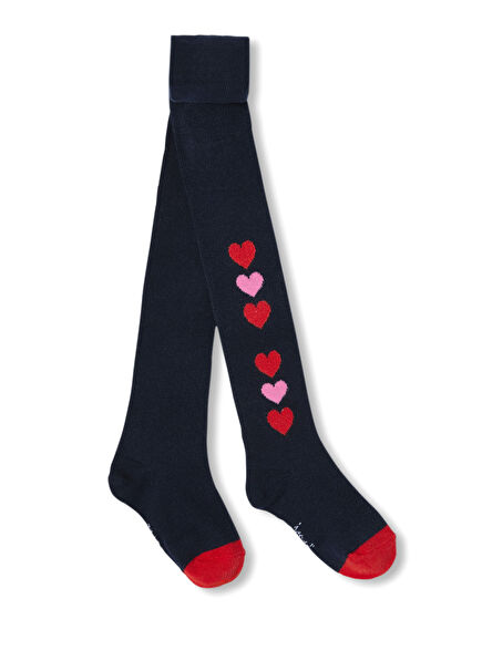 Navy Blue Heart Motif Soft Knit Baby Girl Pantyhose