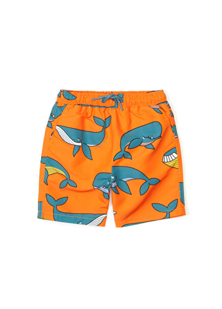 Orange Printed Boys Swimsuit