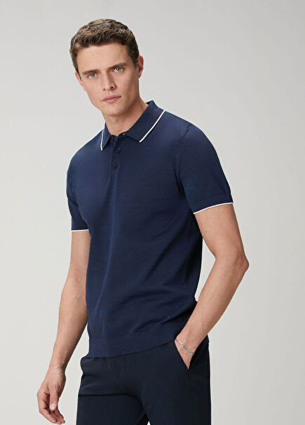 Navy Blue Plain Knit Basic Short Sleeve Knitwear