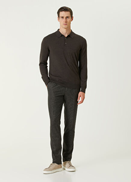 Dark Brown Micro Patterned Wool Pants