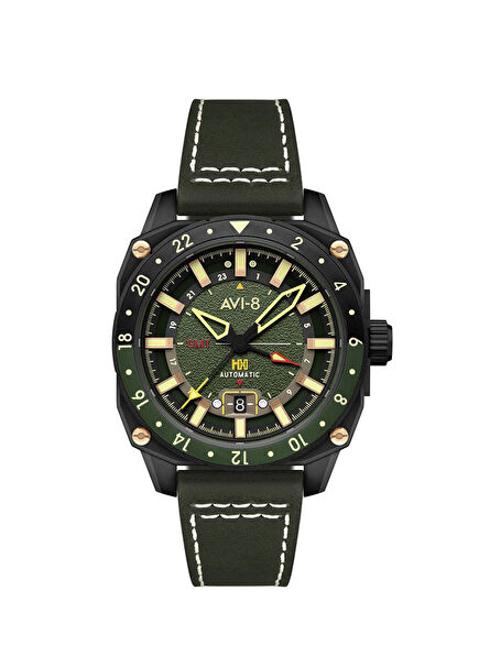 Hawker Hunter GMT AV-4122-03 Men's Green Leather Watch