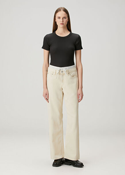 Saige Relaxed Straight Krem Jean Pantolon